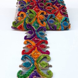 Kelebek Desenli Rengarenk Antik Şerit Güpür-AD-1016