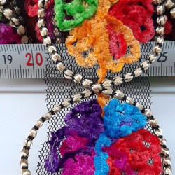 Daire Rengarenk Çiçek Desenli Antik Şerit Güpür-AD-1035