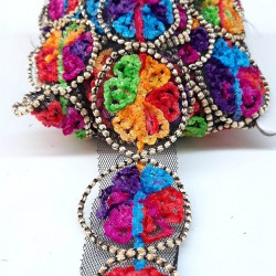 Daire Rengarenk Çiçek Desenli Antik Şerit Güpür-AD-1035