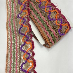 Fuşya Simli Desenli Antik Dekoratif Şerit-AD-1045