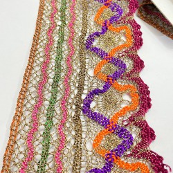 Fuşya Simli Desenli Antik Dekoratif Şerit-AD-1045