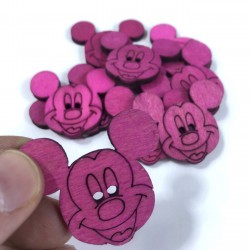Mickey Mouse Motifli Fuşya Ahşap Süsleme 5 Adet-AHB-131