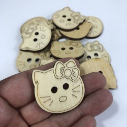 Tokalı Kedi Motifli Doğal Ahşap Süsleme 5 Adet-AHB-136