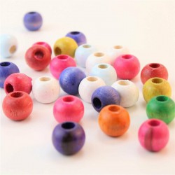 Karışık Renkli Ahşap Boncuk 24 Mm 1 Paket 100 Gram-AHB-147
