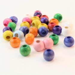 Karışık Renkli Ahşap Boncuk 14 Mm 1 Paket 100 Gram-AHB-167