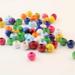 Karışık Renkli Ahşap Boncuk 10 Mm 1 Paket 100 Gram-AHB-177