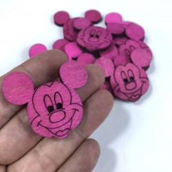 Fuşya Mickey Mouse Ahşap Süsleme 1 Adet-AHB-31