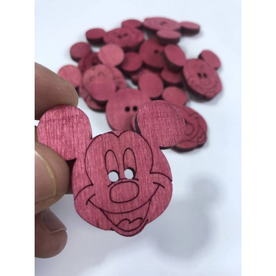 Pembe Mickey Mouse Ahşap Süsleme 1 Adet-AHB-33