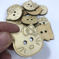 Tokalı Kedi Desenli Doğal Ahşap Süsleme 1 Adet-AHB-36