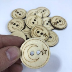 Yuvarlak Ay Yıldız Desenli Doğal Ahşap Süsleme 1 Adet-AHB-37