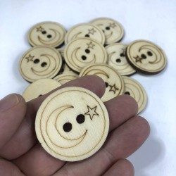 Yuvarlak Ay Yıldız Desenli Doğal Ahşap Süsleme 1 Adet-AHB-37