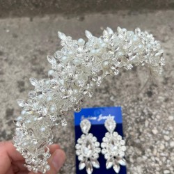 Aldonsa Gümüş Gelin Kına Tacı Özel Gün Aksesuar Kadın Taç Ve Üç Mekik Küpe Takımı-ALDONSA-10 Aldonsa Gümüş Gelin Kına Tacı Özel Gün Aksesuar Kadın Taç Ve Üç Mekik Küpe Takımı-ALDONSA-10