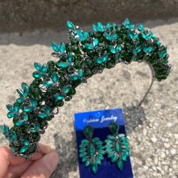 Aldonsa Yeşil Gelin Kına Tacı Özel Gün Aksesuar Kadın Taç Ve İnce Mekik Küpe Takımı-ALDONSA-15 Aldonsa Yeşil Gelin Kına Tacı Özel Gün Aksesuar Kadın Taç Ve İnce Mekik Küpe Takımı-ALDONSA-15