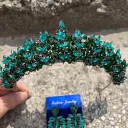 Aldonsa Yeşil Gelin Kına Tacı Özel Gün Aksesuar Kadın Taç Ve İnce Mekik Küpe Takımı-ALDONSA-15 Aldonsa Yeşil Gelin Kına Tacı Özel Gün Aksesuar Kadın Taç Ve İnce Mekik Küpe Takımı-ALDONSA-15