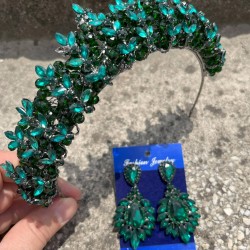 Aldonsa Yeşil Gelin Kına Tacı Özel Gün Aksesuar Kadın Taç Ve Geniş Mekik Küpe Takımı-ALDONSA-16 Aldonsa Yeşil Gelin Kına Tacı Özel Gün Aksesuar Kadın Taç Ve Geniş Mekik Küpe Takımı-ALDONSA-16