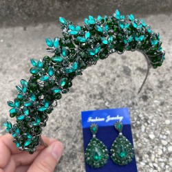 Aldonsa Yeşil Gelin Kına Tacı Özel Gün Aksesuar Kadın Taç Ve Damla Mekik Küpe Takımı-ALDONSA-17 Aldonsa Yeşil Gelin Kına Tacı Özel Gün Aksesuar Kadın Taç Ve Damla Mekik Küpe Takımı-ALDONSA-17