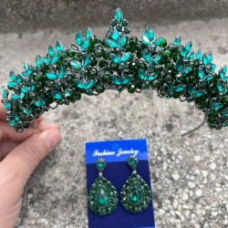 Aldonsa Yeşil Gelin Kına Tacı Özel Gün Aksesuar Kadın Taç Ve Damla Mekik Küpe Takımı-ALDONSA-17 Aldonsa Yeşil Gelin Kına Tacı Özel Gün Aksesuar Kadın Taç Ve Damla Mekik Küpe Takımı-ALDONSA-17