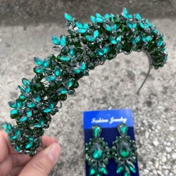 Aldonsa Yeşil Gelin Kına Tacı Özel Gün Aksesuar Kadın Taç Ve Üç Mekik Küpe Takımı-ALDONSA-18 Aldonsa Yeşil Gelin Kına Tacı Özel Gün Aksesuar Kadın Taç Ve Üç Mekik Küpe Takımı-ALDONSA-18