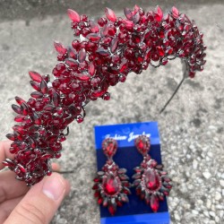 Aldonsa Bordo Gelin Kına Tacı Özel Gün Aksesuar Kadın Taç Ve Geniş Mekik Küpe Takımı-ALDONSA-19 Aldonsa Bordo Gelin Kına Tacı Özel Gün Aksesuar Kadın Taç Ve Geniş Mekik Küpe Takımı-ALDONSA-19