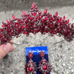 Aldonsa Bordo Gelin Kına Tacı Özel Gün Aksesuar Kadın Taç Ve Geniş Mekik Küpe Takımı-ALDONSA-19 Aldonsa Bordo Gelin Kına Tacı Özel Gün Aksesuar Kadın Taç Ve Geniş Mekik Küpe Takımı-ALDONSA-19