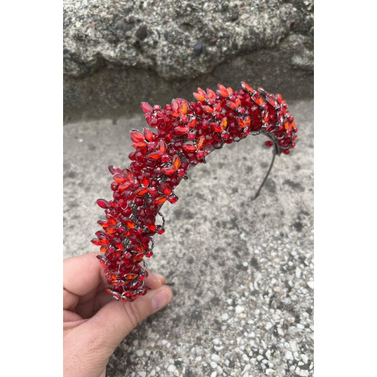 Aldonsa Kırmızı Gelin Kına Tacı Özel Gün Aksesuar Kadın Taç Saç Aksesuarı-ALDONSA-2 Aldonsa Kırmızı Gelin Kına Tacı Özel Gün Aksesuar Kadın Taç Saç Aksesuarı-ALDONSA-2