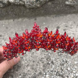 Aldonsa Kırmızı Gelin Kına Tacı Özel Gün Aksesuar Kadın Taç Saç Aksesuarı-ALDONSA-2 Aldonsa Kırmızı Gelin Kına Tacı Özel Gün Aksesuar Kadın Taç Saç Aksesuarı-ALDONSA-2