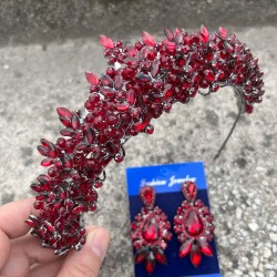 Aldonsa Bordo Gelin Kına Tacı Özel Gün Aksesuar Kadın Taç Ve Üç Mekik Küpe Takımı-ALDONSA-21 Aldonsa Bordo Gelin Kına Tacı Özel Gün Aksesuar Kadın Taç Ve Üç Mekik Küpe Takımı-ALDONSA-21