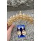 Aldonsa Gold Gelin Kına Tacı Özel Gün Aksesuar Kadın Taç Ve Geniş Mekik Küpe Takımı-ALDONSA-24