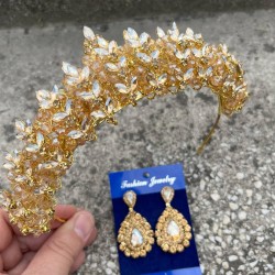 Aldonsa Gold Gelin Kına Tacı Özel Gün Aksesuar Kadın Taç Ve Damla Mekik Küpe Takımı-ALDONSA-26 Aldonsa Gold Gelin Kına Tacı Özel Gün Aksesuar Kadın Taç Ve Damla Mekik Küpe Takımı-ALDONSA-26