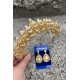 Aldonsa Gold Gelin Kına Tacı Özel Gün Aksesuar Kadın Taç Ve Damla Mekik Küpe Takımı-ALDONSA-26