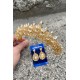 Aldonsa Gold Gelin Kına Tacı Özel Gün Aksesuar Kadın Taç Ve Damla Mekik Küpe Takımı-ALDONSA-26