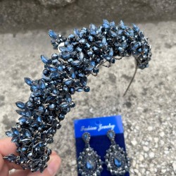 Aldonsa Lacivert Gelin Kına Tacı Özel Gün Aksesuar Kadın Taç Ve Damla Mekik Küpe Takımı-ALDONSA-27 Aldonsa Lacivert Gelin Kına Tacı Özel Gün Aksesuar Kadın Taç Ve Damla Mekik Küpe Takımı-ALDONSA-27