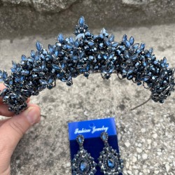 Aldonsa Lacivert Gelin Kına Tacı Özel Gün Aksesuar Kadın Taç Ve Damla Mekik Küpe Takımı-ALDONSA-27 Aldonsa Lacivert Gelin Kına Tacı Özel Gün Aksesuar Kadın Taç Ve Damla Mekik Küpe Takımı-ALDONSA-27