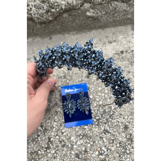 Aldonsa Lacivert Gelin Kına Tacı Özel Gün Aksesuar Kadın Taç Ve İnce Mekik Küpe Takımı-ALDONSA-28 Aldonsa Lacivert Gelin Kına Tacı Özel Gün Aksesuar Kadın Taç Ve İnce Mekik Küpe Takımı-ALDONSA-28