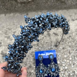 Aldonsa Lacivert Gelin Kına Tacı Özel Gün Aksesuar Kadın Taç Ve Geniş Mekik Küpe Takımı-ALDONSA-29 Aldonsa Lacivert Gelin Kına Tacı Özel Gün Aksesuar Kadın Taç Ve Geniş Mekik Küpe Takımı-ALDONSA-29