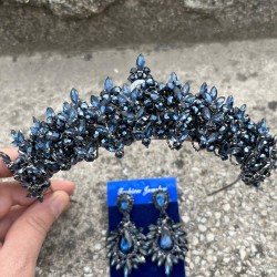 Aldonsa Lacivert Gelin Kına Tacı Özel Gün Aksesuar Kadın Taç Ve Geniş Mekik Küpe Takımı-ALDONSA-29 Aldonsa Lacivert Gelin Kına Tacı Özel Gün Aksesuar Kadın Taç Ve Geniş Mekik Küpe Takımı-ALDONSA-29