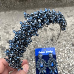 Aldonsa Lacivert Gelin Kına Tacı Özel Gün Aksesuar Kadın Taç Ve Üç Mekik Küpe Takımı-ALDONSA-30 Aldonsa Lacivert Gelin Kına Tacı Özel Gün Aksesuar Kadın Taç Ve Üç Mekik Küpe Takımı-ALDONSA-30