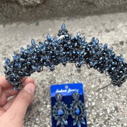 Aldonsa Lacivert Gelin Kına Tacı Özel Gün Aksesuar Kadın Taç Ve Üç Mekik Küpe Takımı-ALDONSA-30 Aldonsa Lacivert Gelin Kına Tacı Özel Gün Aksesuar Kadın Taç Ve Üç Mekik Küpe Takımı-ALDONSA-30