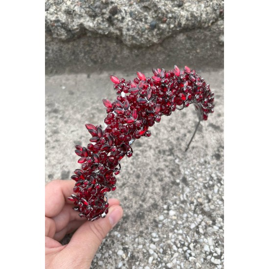 Aldonsa Bordo Gelin Kına Tacı Özel Gün Aksesuar Kadın Taç Saç Aksesuarı-ALDONSA-4