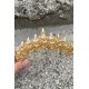 Aldonsa Gold Gelin Kına Tacı Özel Gün Aksesuar Kadın Taç Saç Aksesuarı-ALDONSA-5