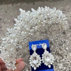 Aldonsa Gümüş Gelin Kına Tacı Özel Gün Aksesuar Kadın Taç Ve Geniş Mekik Küpe Takımı-ALDONSA-7 Aldonsa Gümüş Gelin Kına Tacı Özel Gün Aksesuar Kadın Taç Ve Geniş Mekik Küpe Takımı-ALDONSA-7