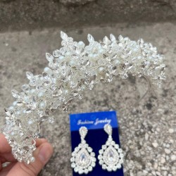 Aldonsa Gümüş Gelin Kına Tacı Özel Gün Aksesuar Kadın Taç Ve Damla Mekik Küpe Takımı-ALDONSA-8 Aldonsa Gümüş Gelin Kına Tacı Özel Gün Aksesuar Kadın Taç Ve Damla Mekik Küpe Takımı-ALDONSA-8