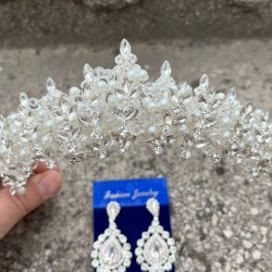 Aldonsa Gümüş Gelin Kına Tacı Özel Gün Aksesuar Kadın Taç Ve Damla Mekik Küpe Takımı-ALDONSA-8 Aldonsa Gümüş Gelin Kına Tacı Özel Gün Aksesuar Kadın Taç Ve Damla Mekik Küpe Takımı-ALDONSA-8