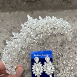 Aldonsa Gümüş Gelin Kına Tacı Özel Gün Aksesuar Kadın Taç Ve İnce Mekik Küpe Takımı-ALDONSA-9 Aldonsa Gümüş Gelin Kına Tacı Özel Gün Aksesuar Kadın Taç Ve İnce Mekik Küpe Takımı-ALDONSA-9