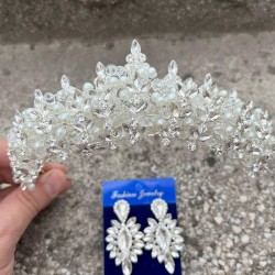 Aldonsa Gümüş Gelin Kına Tacı Özel Gün Aksesuar Kadın Taç Ve İnce Mekik Küpe Takımı-ALDONSA-9 Aldonsa Gümüş Gelin Kına Tacı Özel Gün Aksesuar Kadın Taç Ve İnce Mekik Küpe Takımı-ALDONSA-9