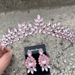 Alejandro Pembe Gelin Kına Tacı Özel Gün Aksesuar Kadın Taç Ve Üç Mekik Küpe Takımı-ALEJANDRO-13 Alejandro Pembe Gelin Kına Tacı Özel Gün Aksesuar Kadın Taç Ve Üç Mekik Küpe Takımı-ALEJANDRO-13