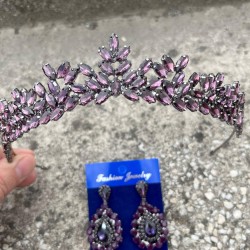 Alejandro Mor Gelin Kına Tacı Özel Gün Aksesuar Kadın Taç Ve Damla Mekik Küpe Takımı-ALEJANDRO-17 Alejandro Mor Gelin Kına Tacı Özel Gün Aksesuar Kadın Taç Ve Damla Mekik Küpe Takımı-ALEJANDRO-17