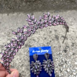 Alejandro Mor Gelin Kına Tacı Özel Gün Aksesuar Kadın Taç Ve İnce Mekik Küpe Takımı-ALEJANDRO-18 Alejandro Mor Gelin Kına Tacı Özel Gün Aksesuar Kadın Taç Ve İnce Mekik Küpe Takımı-ALEJANDRO-18