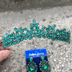 Alejandro Yeşil Gelin Kına Tacı Özel Gün Aksesuar Kadın Taç Ve Üç Mekik Küpe Takımı-ALEJANDRO-21 Alejandro Yeşil Gelin Kına Tacı Özel Gün Aksesuar Kadın Taç Ve Üç Mekik Küpe Takımı-ALEJANDRO-21