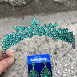 Alejandro Yeşil Gelin Kına Tacı Özel Gün Aksesuar Kadın Taç Ve Damla Mekik Küpe Takımı-ALEJANDRO-22 Alejandro Yeşil Gelin Kına Tacı Özel Gün Aksesuar Kadın Taç Ve Damla Mekik Küpe Takımı-ALEJANDRO-22